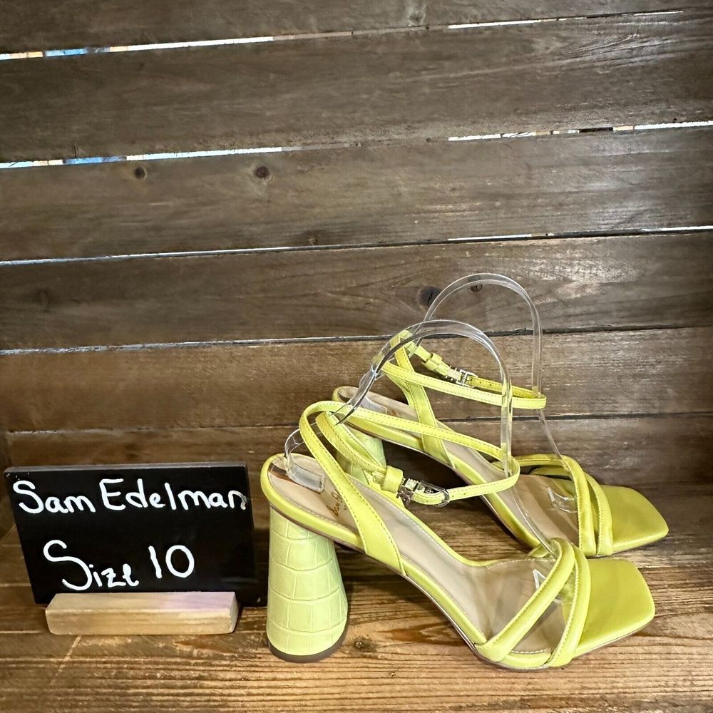 New Womens Sam Edelman Kia Kiwi Green Leather Cone Heels Sandals Size 10 M